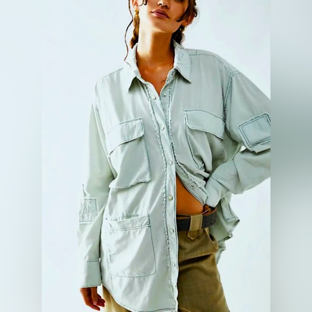 We The Free Mary Jean Baby Cord Shirt Teal Size Medium